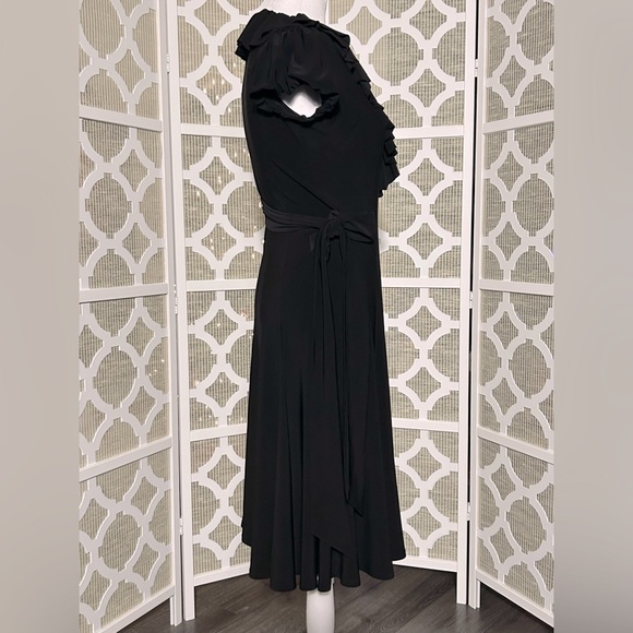 SIZE 2 RALPH LAUREN BLACK RUFFLE DRESS STRETCH SPANDEX RETRO VINTAGE SMALL - Picture 4 of 8